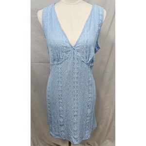 NWT Wild Fable Light Blue Eyelet V-Neck Mini Dress Sleeveless Size L Boho Fairy